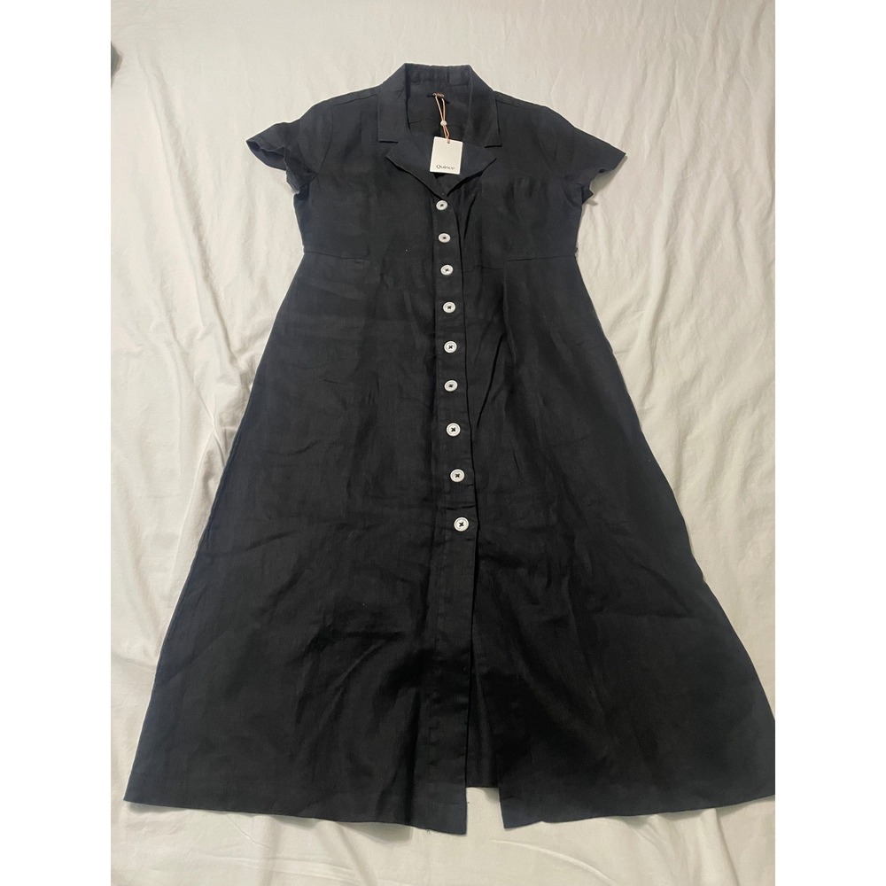 Quince Black Midi Button-Front Dress - NO BELT